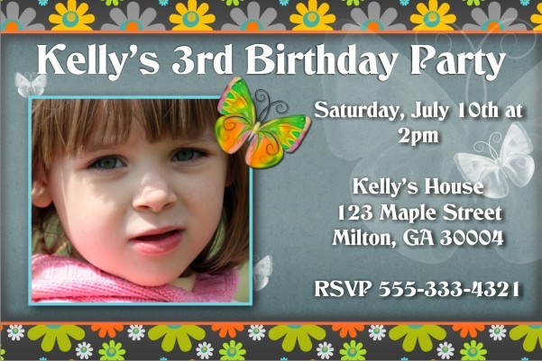 Photo Invitation 29 - Groovy 60s flowers and Butterflies