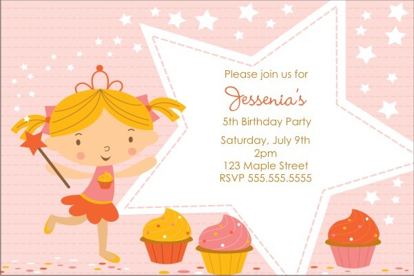 Cupcake Fairy Princess Invitation - Starry Pink