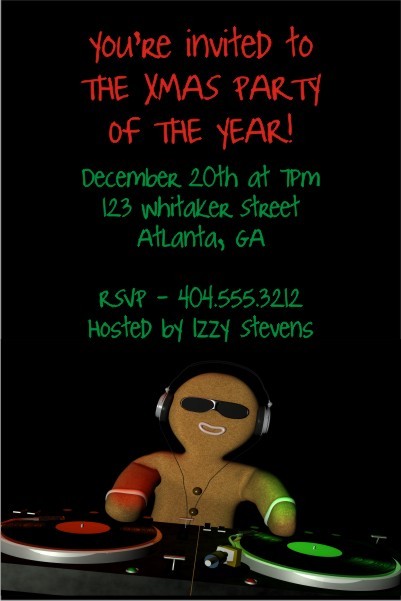 Gingerbread DJ Christmas Holiday Party Invitation