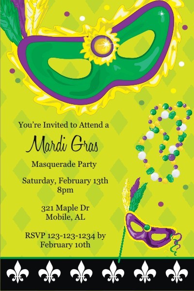 Mardi Gras Mask and Beads Invitation