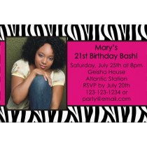 Zebra print personalized photo birthday party invitation