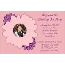 Pretty Pink and Purple Flowers Photo Party Invitation