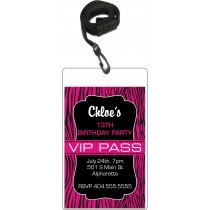 Zebra print VIP pass birthday party invitation with lanyard