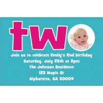 2nd (TWO) Birthday Photo Invitation  - ALL COLORS