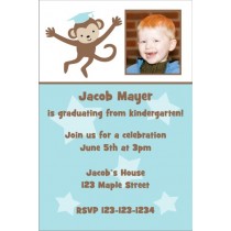 Graduation Monkey Photo Invitation - Blue