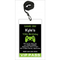 Video game VIP pass birthday party invitation