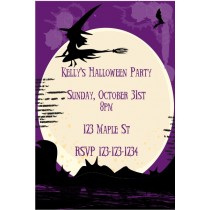 Witch on Broom Halloween Party Invitation