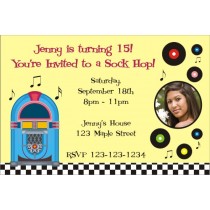 1950s Retro Jukebox Sock Hop Invitation with Optional Photo