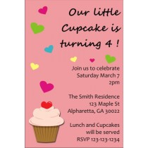 Cupcake with Hearts Invitation (No Photo)