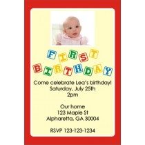 1st (First) Birthday Photo Invitation (Blocks) ALL COLORS