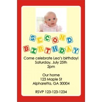 2nd Second Birthday Photo Invitation (Blocks) ALL COLORS