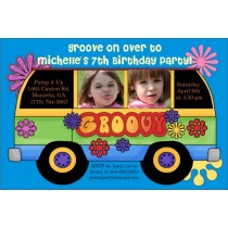 60s Retro Groovy Bus Photo Party Invitation