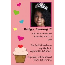 Cupcake with Hearts Photo Invitation