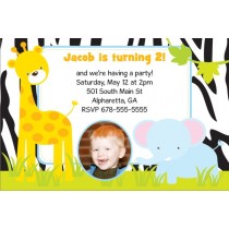 Jungle Fun Photo Invitation  - Giraffe and Elephant