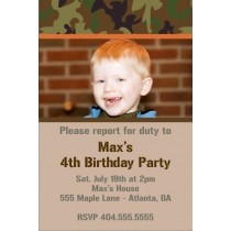 Army Military Camouflage Photo Birthday Invitation