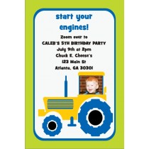 Yellow and Blue Tractor Invitation with Optional Photo
