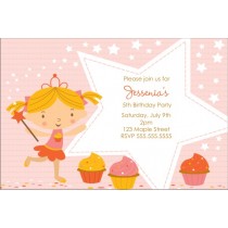 Cupcake Fairy Princess Invitation - Starry Pink