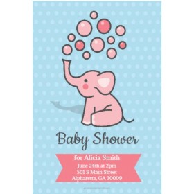 Pink Elephant Baby Shower Invitation