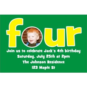 Fourth (4th) Birthday Photo Invitation  - ALL COLORS