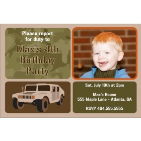 Army Military Humvee Photo Birthday Invitation