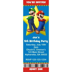 Mario and Luigi Super Mario Brothers Ticket Style Invitations (slim style)
