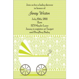 Cute Stroller Baby Shower Invitation - Green