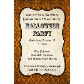 Orange Damask Halloween Party Invitation