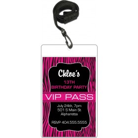 Zebra Print VIP Pass Invitation with Lanyard - Select Color