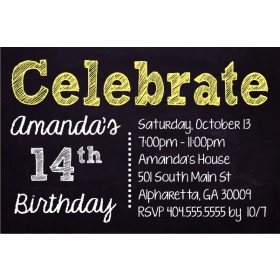 Celebrate Chalkboard Style Birthday Invitation - Custom Colors