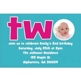 2nd (TWO) Birthday Photo Invitation  - ALL COLORS