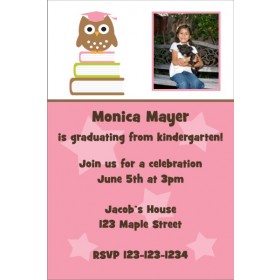 Owl Graduation Photo Invitation - Pink
