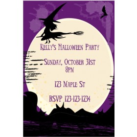 Witch on Broom Halloween Party Invitation