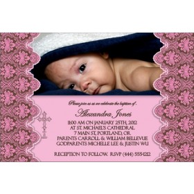 Communion / Baptism Photo Invitation 3 - Pink