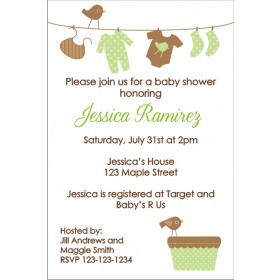 Baby Laundry Clothes Line Baby Shower Invitation - Green