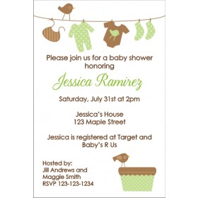 Baby Laundry Clothes Line Baby Shower Invitation - Green