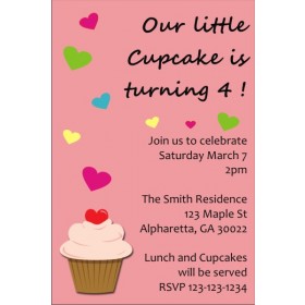 Cupcake with Hearts Invitation (No Photo)