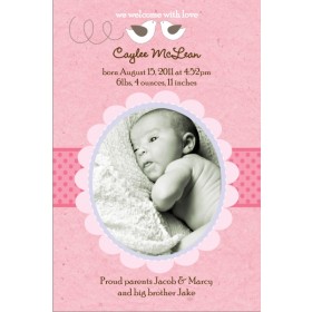 Little Birds Pink Girl Photo Birth Announcement Card