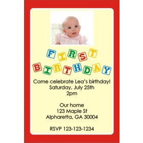 1st (First) Birthday Photo Invitation (Blocks) ALL COLORS