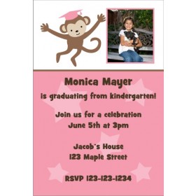 Graduation Monkey Photo Invitation - Pink