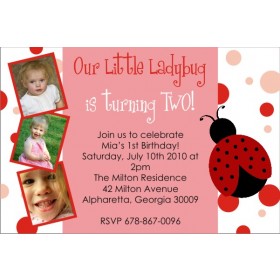 Ladybug Birthday Photo Invitation