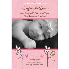 Lovely Pink Girl Photo Birth Announcement Card