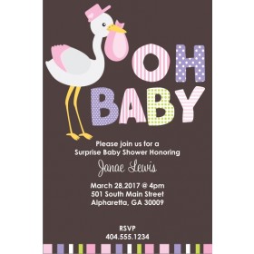 Oh Baby Stork Shower Invitation - Pink