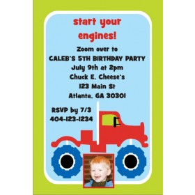 Monster Truck Invitation with Optional Photo - Red Diesel