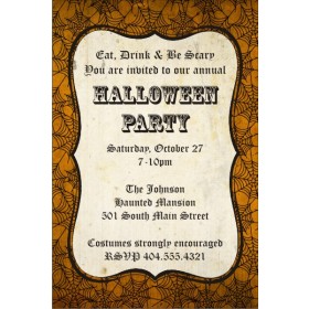 Orange Spider Web Halloween Party Invitation