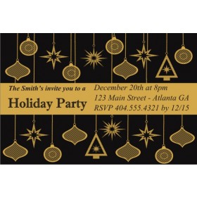 Black and Gold Ornaments Christmas  Holiday Card Party Invitation