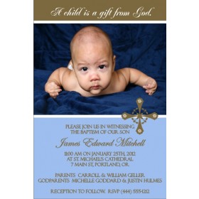 Communion / Baptism Photo Invitation 5 - Blue