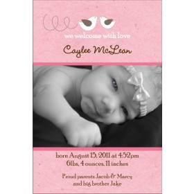 Precious Birds Pink Girl Photo Birth Announcement Card