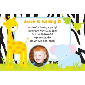 Jungle Fun Photo Invitation  - Giraffe and Elephant