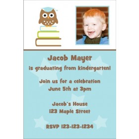 Owl Graduation Photo Invitation - Blue