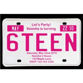 Sweet 16 License Plate Birthday Invitation - Magenta